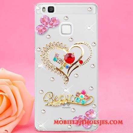 Huawei P9 Lite Hoes Jeugd Met Strass Roze Bescherming Hoesje Telefoon Hanger