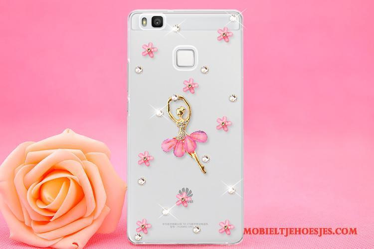 Huawei P9 Lite Hoes Jeugd Met Strass Roze Bescherming Hoesje Telefoon Hanger