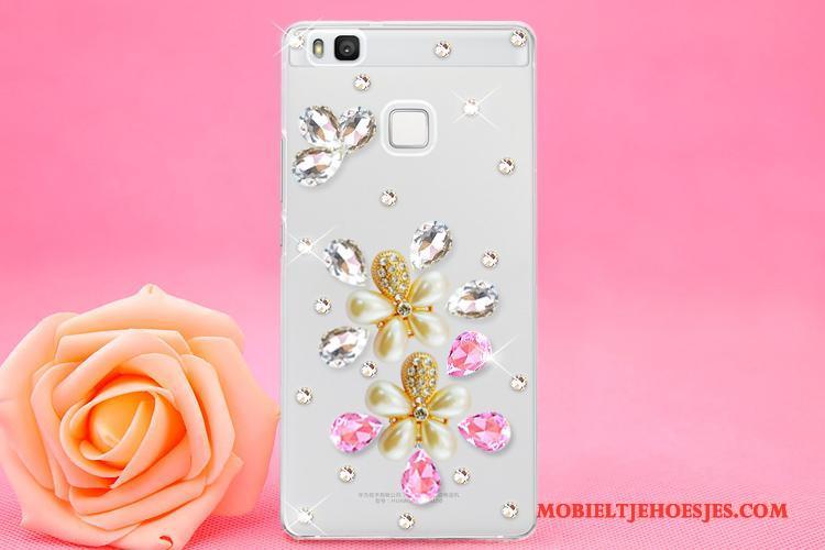 Huawei P9 Lite Hoes Jeugd Met Strass Roze Bescherming Hoesje Telefoon Hanger