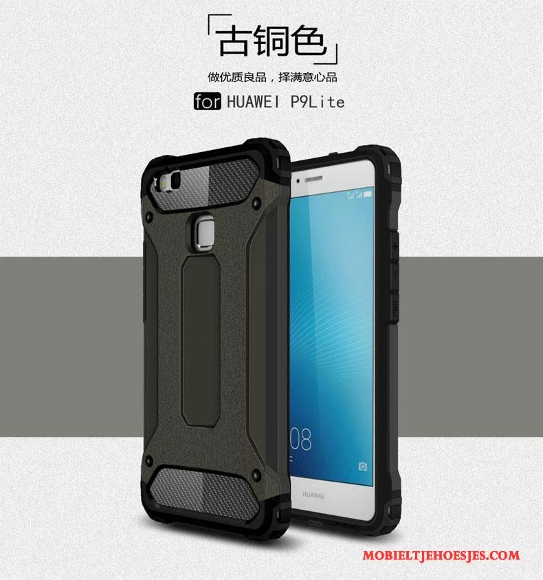 Huawei P9 Lite Hoesje Drie Verdedigingen Gasbag Zilver Siliconen Anti-fall Hoes Metaal