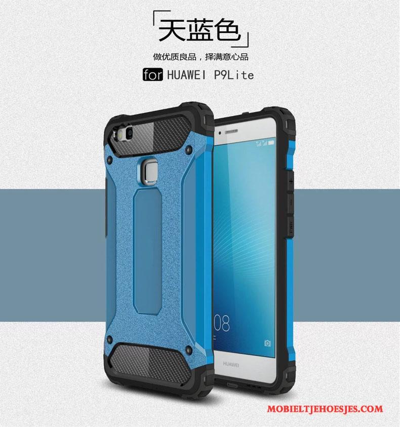 Huawei P9 Lite Hoesje Drie Verdedigingen Gasbag Zilver Siliconen Anti-fall Hoes Metaal