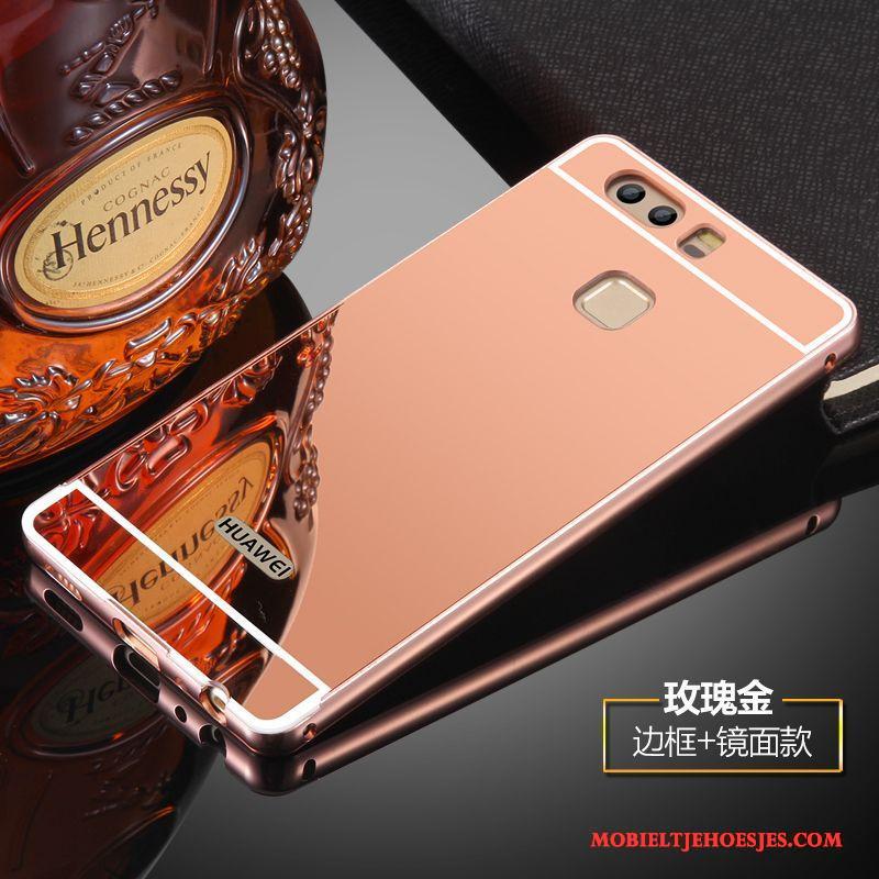 Huawei P9 Plus Hoes Hoesje Telefoon Spiegel Bescherming Reliëf Achterklep Metaal