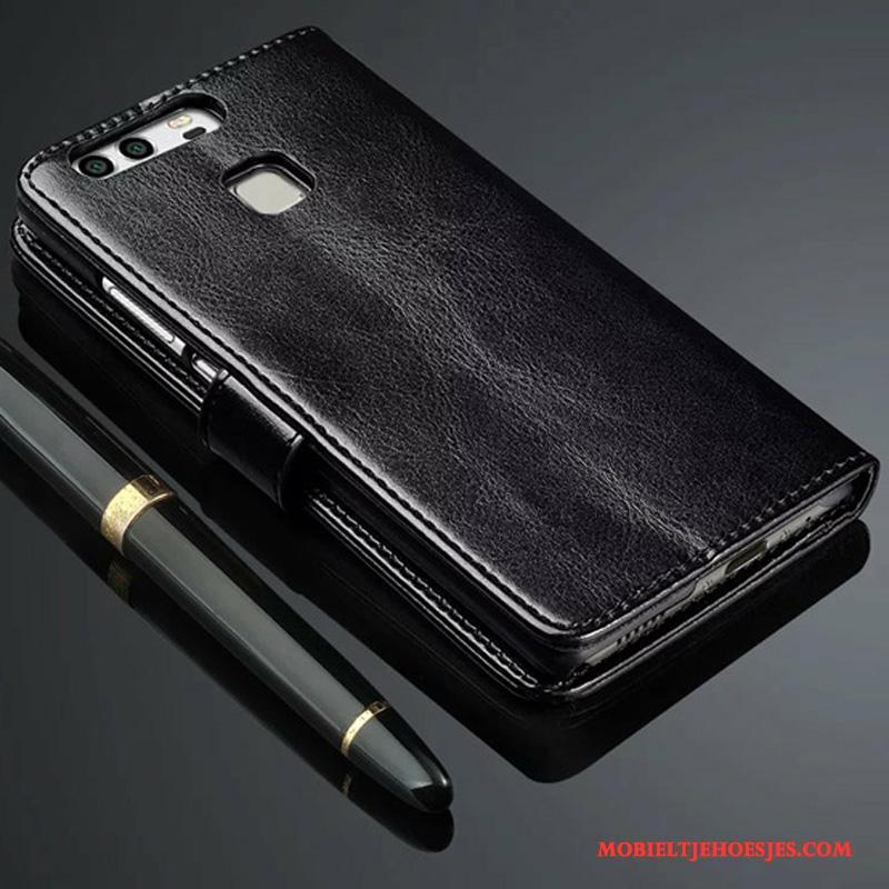 Huawei P9 Plus Hoesje Anti-fall Leren Etui Rood Telefoon Bescherming Folio