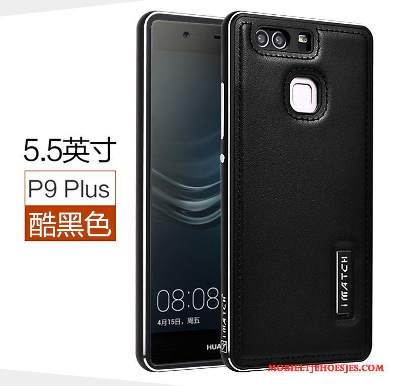 Huawei P9 Plus Hoesje Mobiele Telefoon Echt Leer Hoes Metaal Bedrijf Mesh Blauw