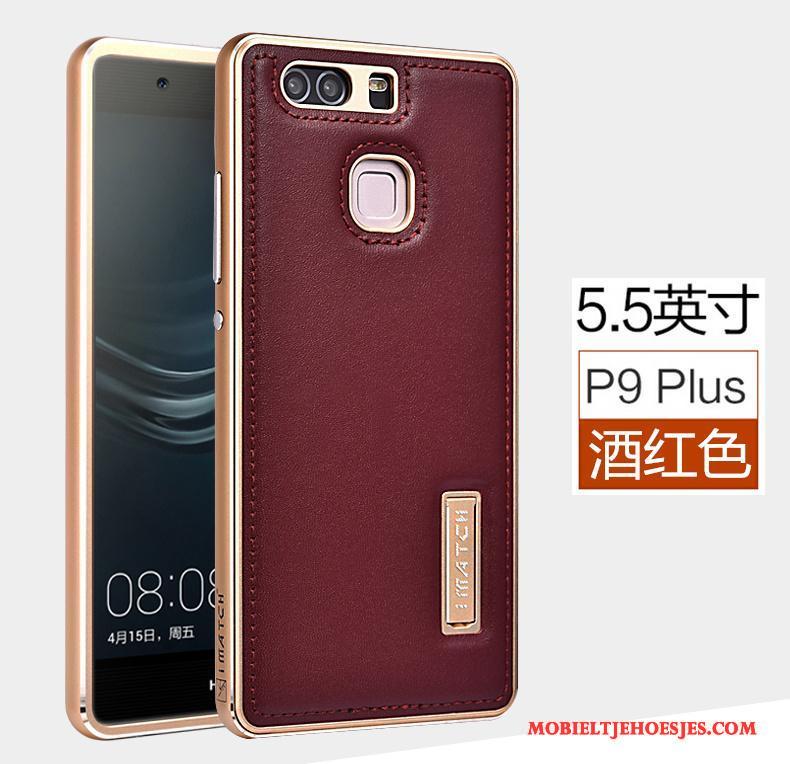 Huawei P9 Plus Hoesje Mobiele Telefoon Echt Leer Hoes Metaal Bedrijf Mesh Blauw