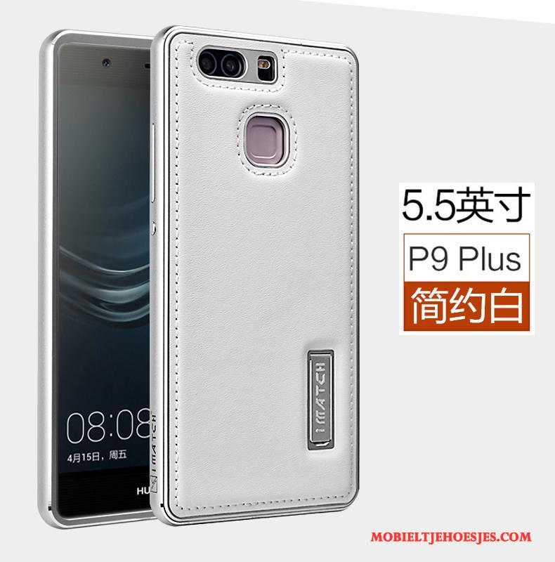 Huawei P9 Plus Hoesje Mobiele Telefoon Echt Leer Hoes Metaal Bedrijf Mesh Blauw