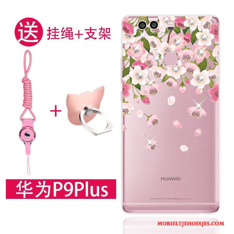 Huawei P9 Plus Zacht Anti-fall Trend Hoesje Telefoon Siliconen Hanger Roze