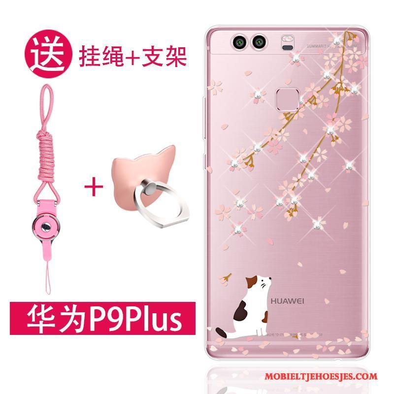 Huawei P9 Plus Zacht Anti-fall Trend Hoesje Telefoon Siliconen Hanger Roze