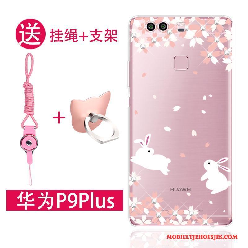 Huawei P9 Plus Zacht Anti-fall Trend Hoesje Telefoon Siliconen Hanger Roze