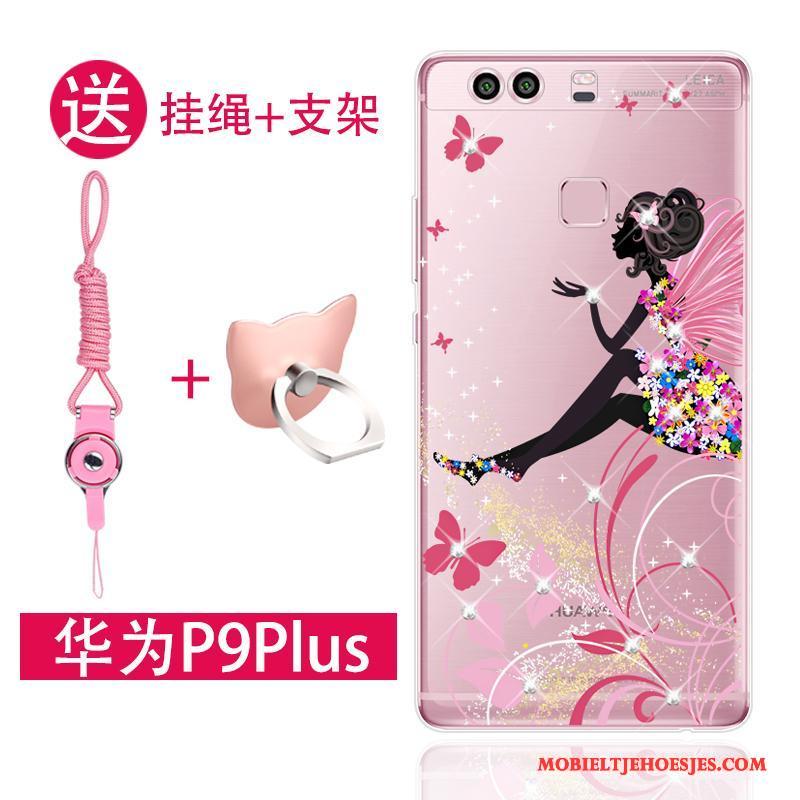 Huawei P9 Plus Zacht Anti-fall Trend Hoesje Telefoon Siliconen Hanger Roze