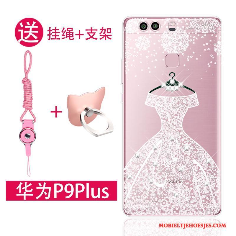 Huawei P9 Plus Zacht Anti-fall Trend Hoesje Telefoon Siliconen Hanger Roze