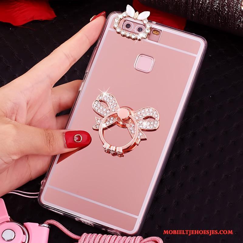 Huawei P9 Roze Zacht Hoes Met Strass Hoesje Telefoon Ondersteuning Bescherming