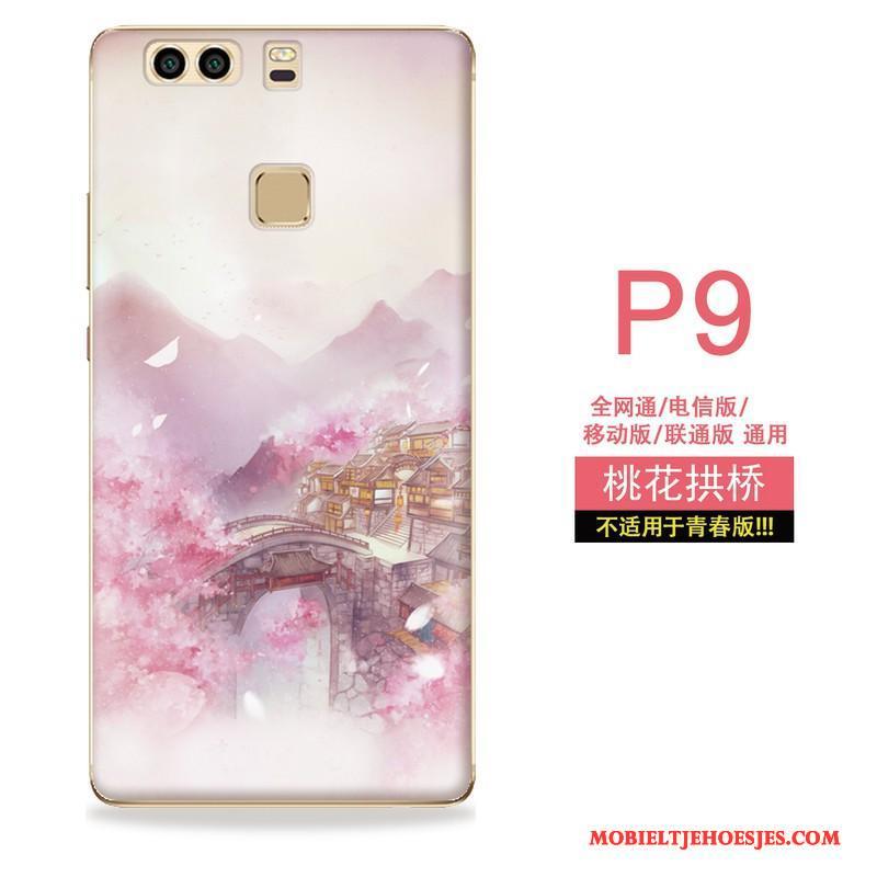 Huawei P9 Siliconen Anti-fall Hoesje Telefoon Kunst Roze All Inclusive Wind