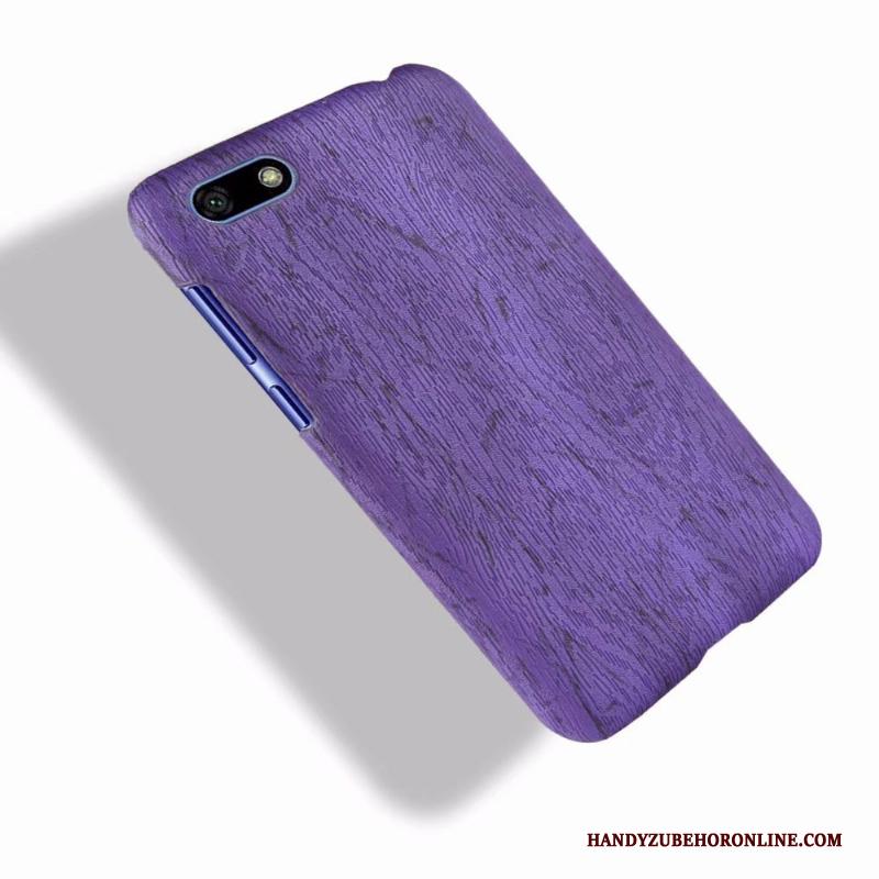 Huawei Y5 2018 Eenvoudige Houtnerf Hoesje Telefoon Schrobben Hard Bescherming Purper