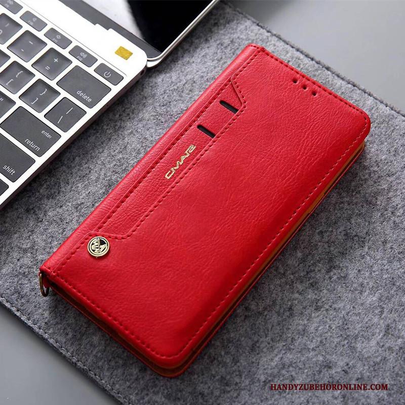 Huawei Y5 2018 Hoesje Leren Etui Bescherming Rood Anti-fall Hoes Kaart Folio