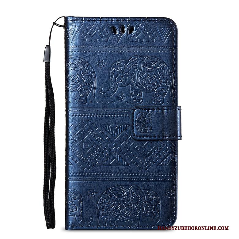 Huawei Y5 2019 Leren Etui Hoesje Telefoon Bescherming Donkerblauw Folio Anti-fall