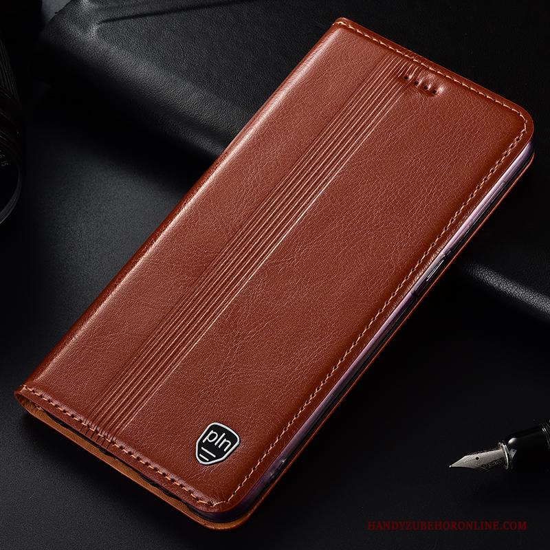 Huawei Y5 2019 Mobiele Telefoon Patroon Hoes Hoesje Telefoon Bruin Echt Leer Leren Etui