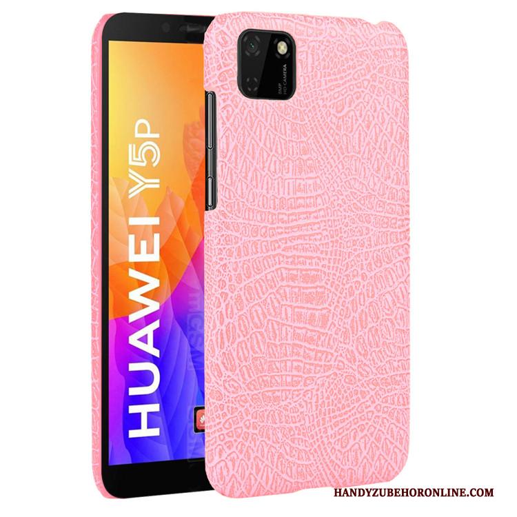 Huawei Y5p Hard Krokodil Zwart Hoes Vintage Patroon Hoesje