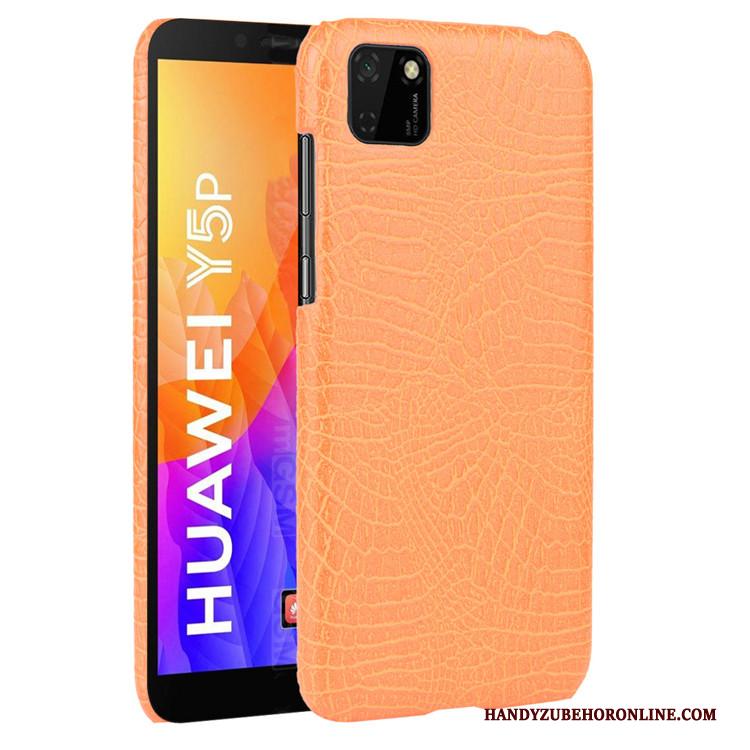 Huawei Y5p Hard Krokodil Zwart Hoes Vintage Patroon Hoesje