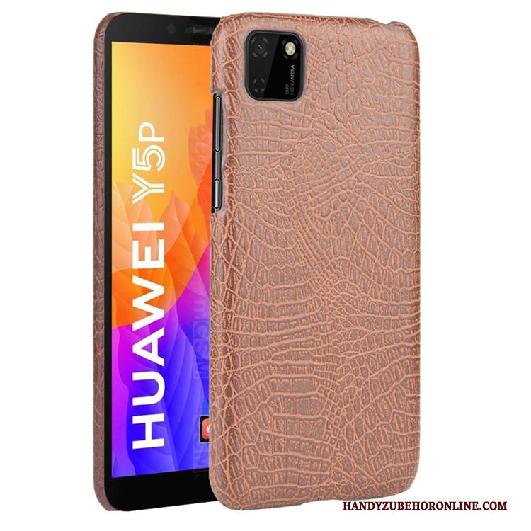 Huawei Y5p Hard Krokodil Zwart Hoes Vintage Patroon Hoesje