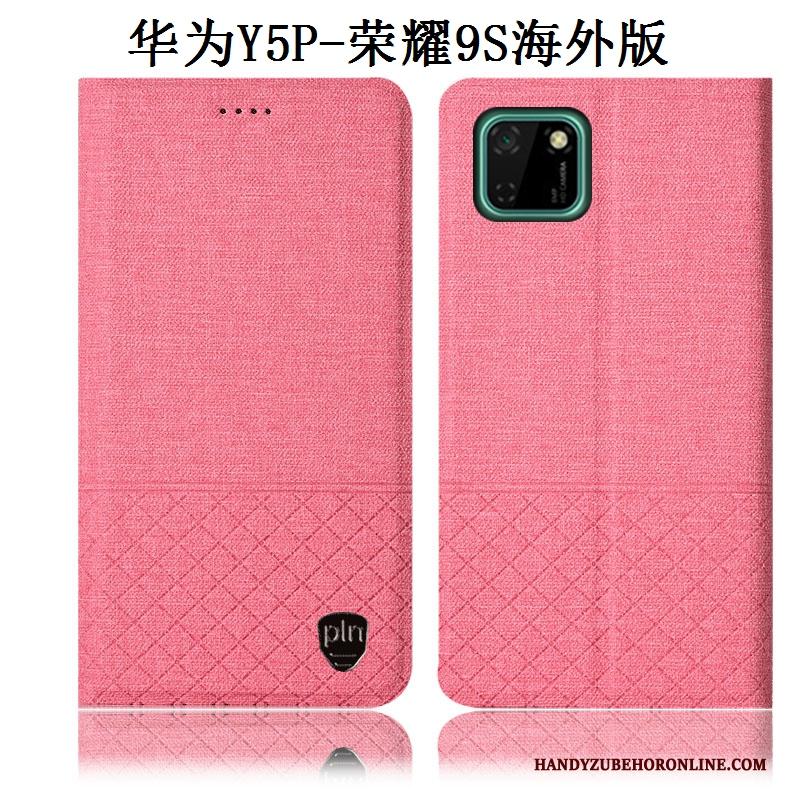 Huawei Y5p Leren Etui All Inclusive Hoesje Telefoon Roze Katoen En Linnen Bescherming Anti-fall