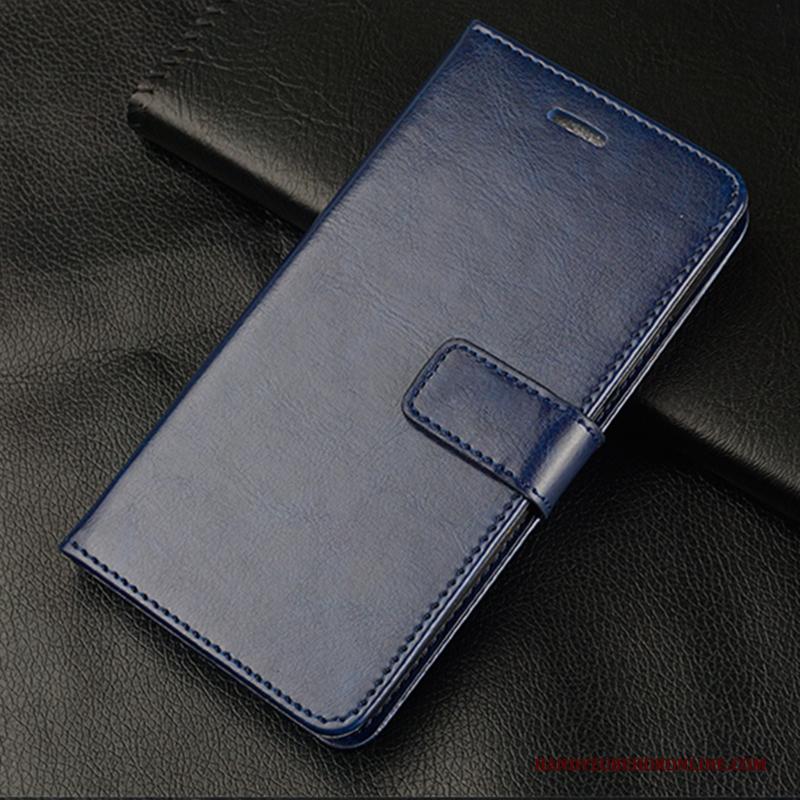 Huawei Y6 2018 Folio Portemonnee Leren Etui Tas Hoesje Blauw Bescherming