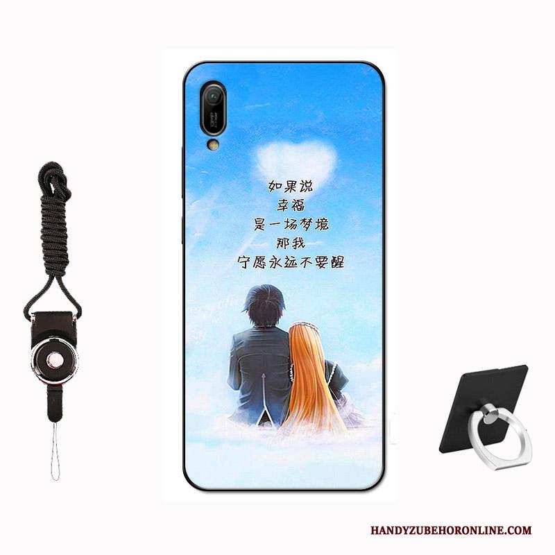 Huawei Y6 2019 Hoes Zwart Patroon Hoesje Telefoon Eenvoudige Tempereren Zacht