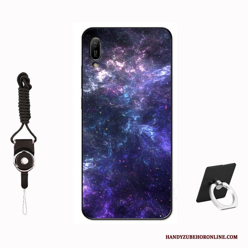 Huawei Y6 2019 Hoes Zwart Patroon Hoesje Telefoon Eenvoudige Tempereren Zacht