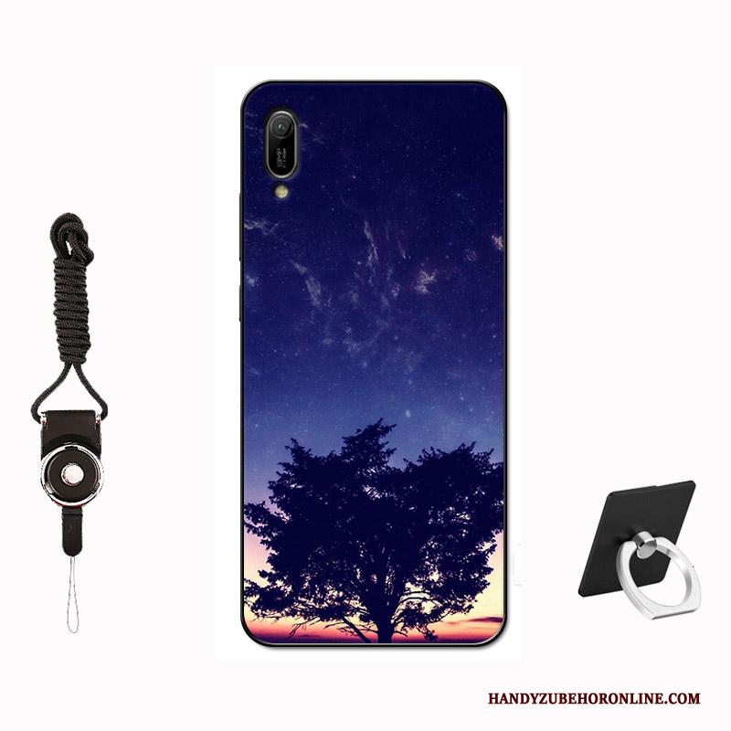 Huawei Y6 2019 Hoes Zwart Patroon Hoesje Telefoon Eenvoudige Tempereren Zacht