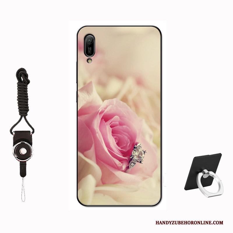 Huawei Y6 2019 Hoes Zwart Patroon Hoesje Telefoon Eenvoudige Tempereren Zacht