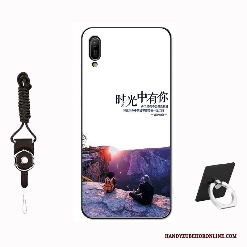 Huawei Y6 2019 Hoes Zwart Patroon Hoesje Telefoon Eenvoudige Tempereren Zacht