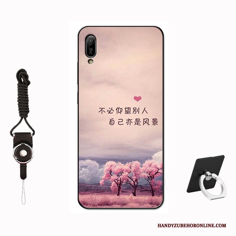 Huawei Y6 2019 Hoes Zwart Patroon Hoesje Telefoon Eenvoudige Tempereren Zacht