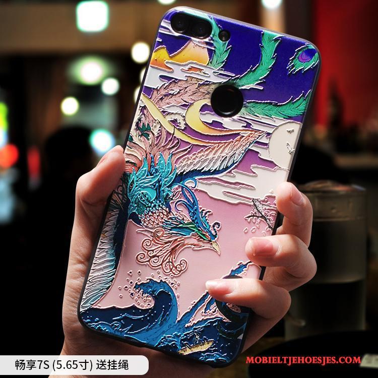 Huawei Y6 Pro 2017 Etnische All Inclusive Hoesje Telefoon Kleur Chinese Stijl Anti-fall Zacht