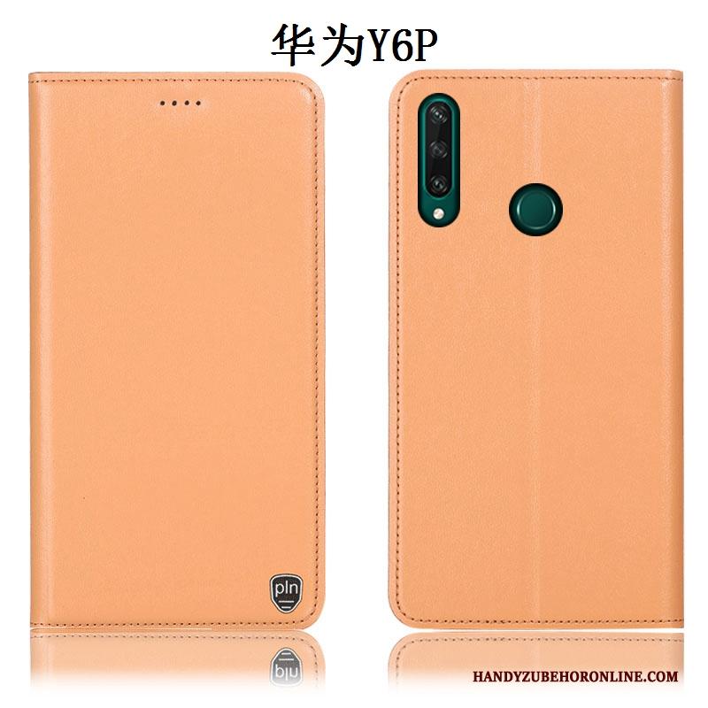 Huawei Y6p Hoes Hoesje Telefoon Anti-fall Bescherming Echt Leer Geel Folio