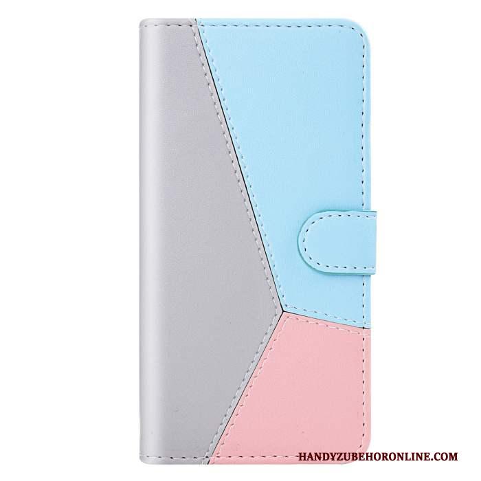 Huawei Y6s Eenvoudige Leren Etui Kaart Clamshell Hoes Blauw Hoesje Telefoon