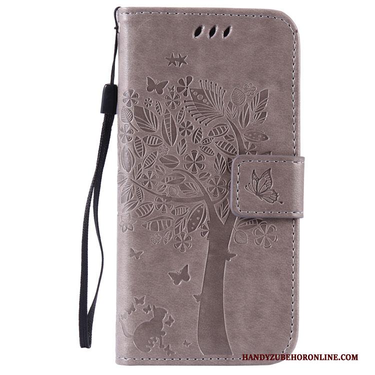 Huawei Y7 2018 Hoesje Mobiele Telefoon Grijs Boom Leren Etui