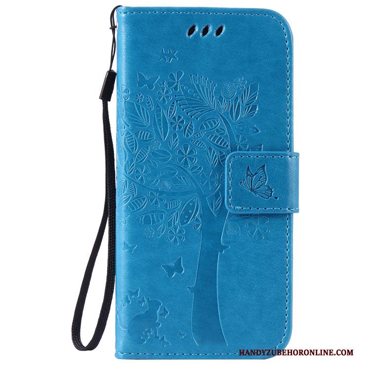 Huawei Y7 2018 Hoesje Mobiele Telefoon Grijs Boom Leren Etui