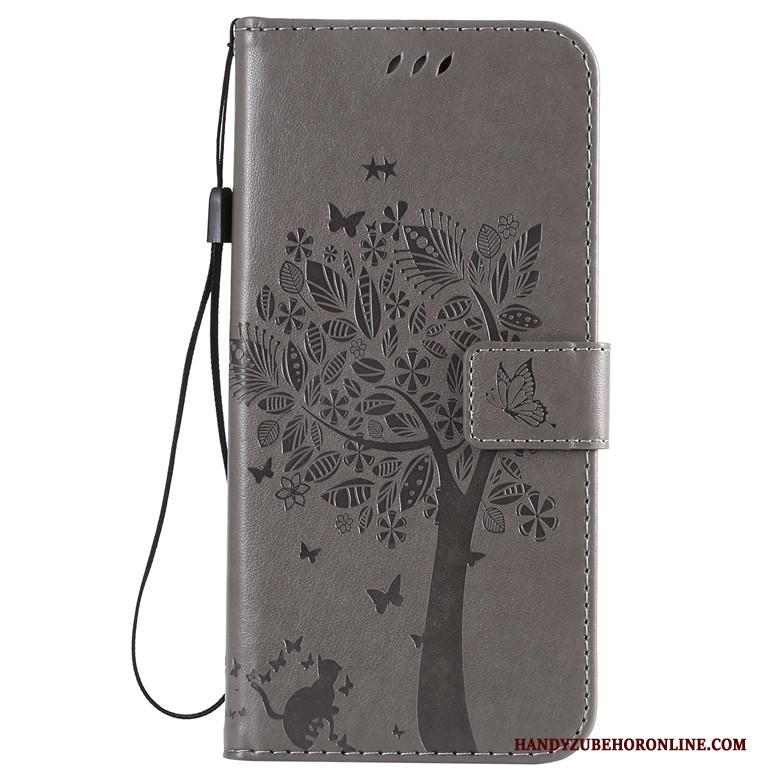 Huawei Y7 2019 Anti-fall Hoesje Telefoon Folio Leren Etui Goud Kat All Inclusive