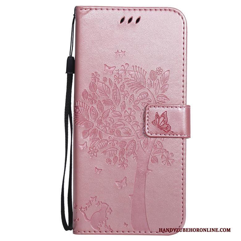 Huawei Y7 2019 Anti-fall Hoesje Telefoon Folio Leren Etui Goud Kat All Inclusive