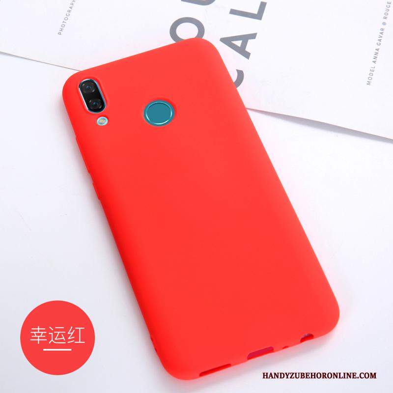 Huawei Y7 2019 Effen Kleur Bescherming Hoesje Telefoon Zacht Anti-fall Siliconen Rood