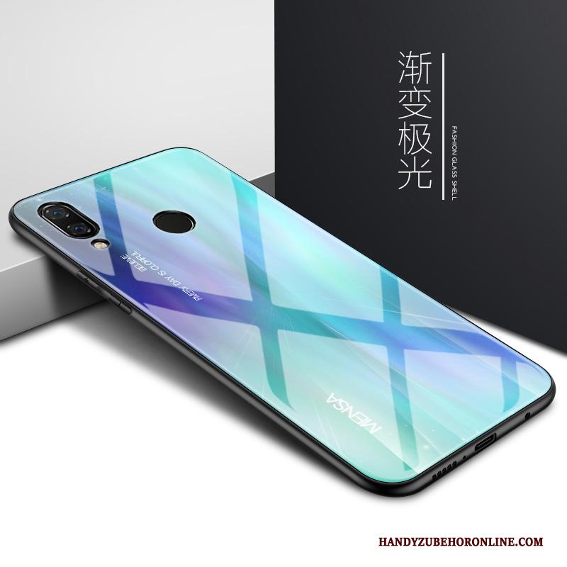 Huawei Y7 2019 Hoesje Blauw Eenvoudige Scheppend Anti-fall Glas Persoonlijk Wind