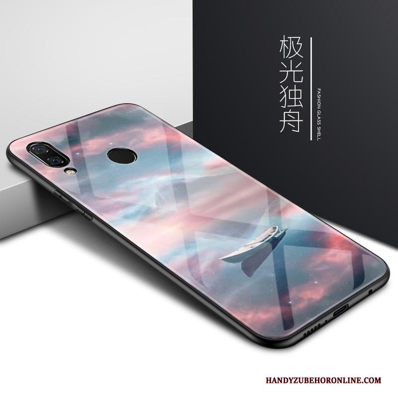 Huawei Y7 2019 Hoesje Blauw Eenvoudige Scheppend Anti-fall Glas Persoonlijk Wind