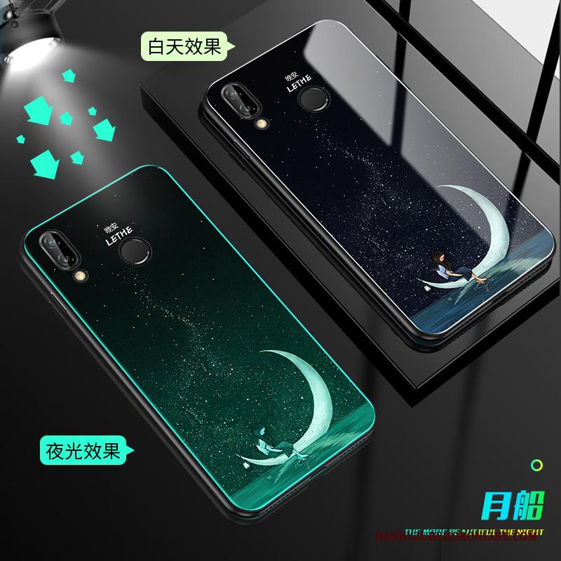 Huawei Y7 2019 Hoesje Lichtende Glas Trend Anti-fall Zacht All Inclusive Blauw