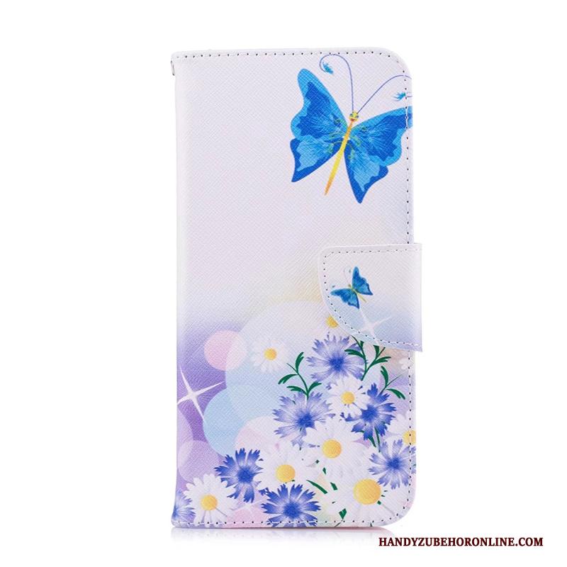 Huawei Y7 2019 Hoesje Telefoon Folio Geschilderd Bescherming Blauw Leren Etui