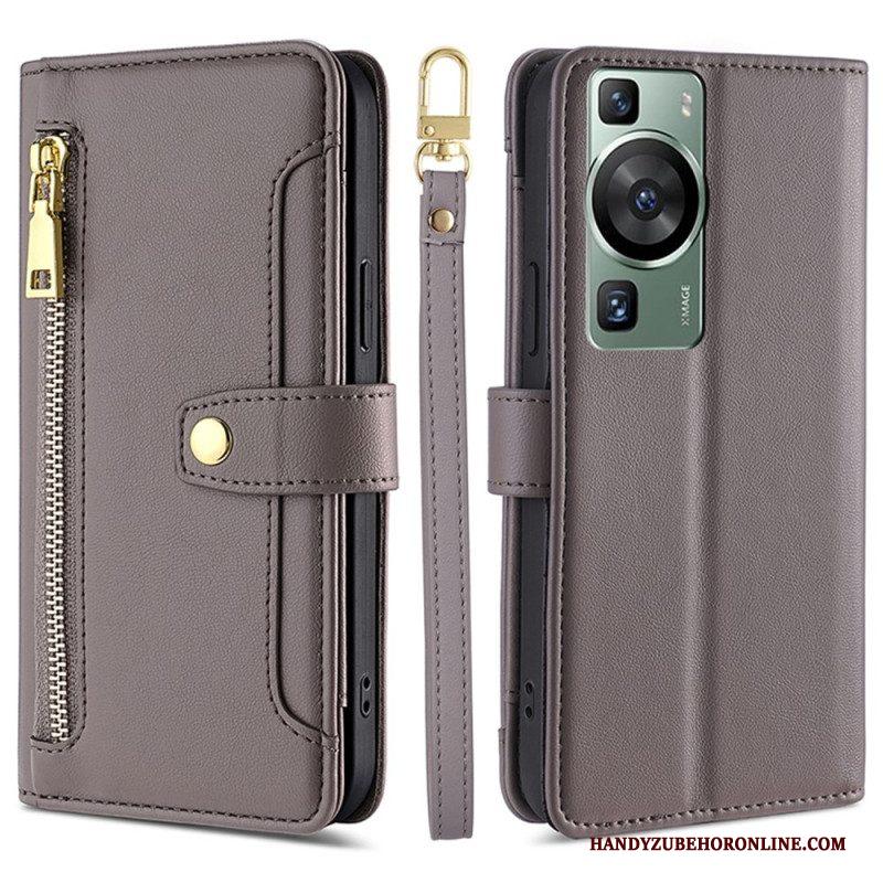 Leren Hoesje voor Huawei P60 Pro Lanyard En Schouderband