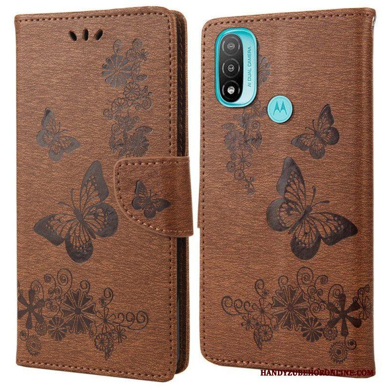 Leren Hoesje voor Moto E40 / E30 / E20 Met Ketting Prachtige Riemvlinders