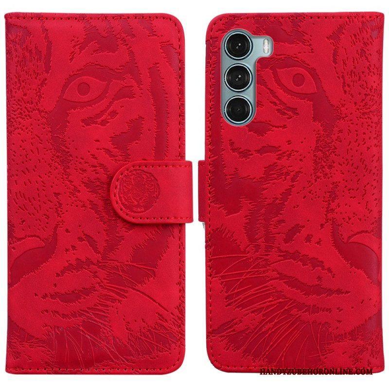 Leren Hoesje voor Moto G200 5G Tijger Gezicht Afdrukken