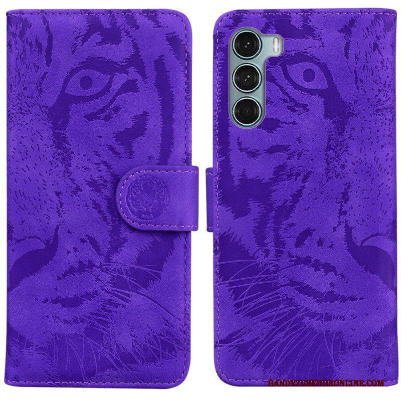 Leren Hoesje voor Moto G200 5G Tijger Gezicht Afdrukken