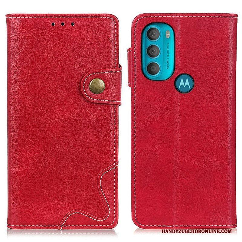 Leren Hoesje voor Moto G71 5G Artistieke Naaiknop