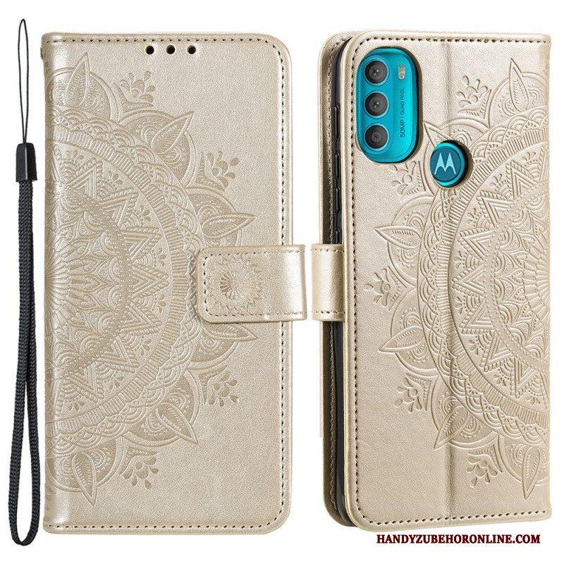 Leren Hoesje voor Moto G71 5G Zon Mandala